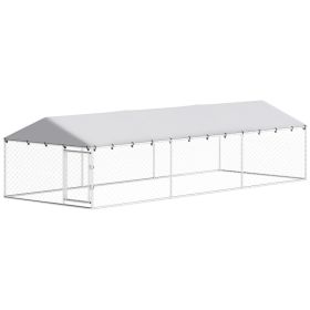 20' x 7.5' x 5' Dog Kennel Outdoor for Large Dogs with Waterproof Roof, Silver