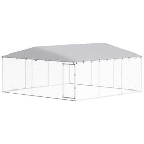 15' x 15' x 7' Dog Kennel Outdoor for Small Medium Large Dogs with Waterproof Roof, Silver