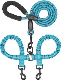 Dual Dog Leash; Double Dog Leash; 360 Swivel No Tangle Walking Leash; Shock Absorbing Bungee For Two Dogs (Variation Value 1: Blue)