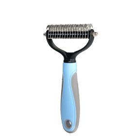 Pet Grooming Tool 2 Sided Undercoat Rake For Cats & Dogs - Safe Dematting Comb For Easy Mats & Tangles Removing -Pet Brush-Cat Grooming-Grooming Tool (Variation Value 1: Blue)